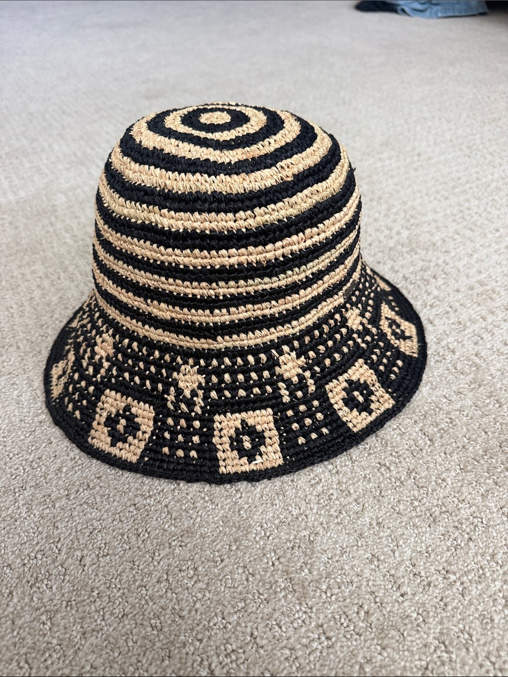Brixton Black & Natural Straw Crochet Bucket Hat